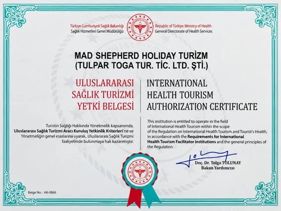 T.C. Sağlık Bakanlığı Uluslararası Sağlık Turizmi Yetki Belgesi - AK-0866